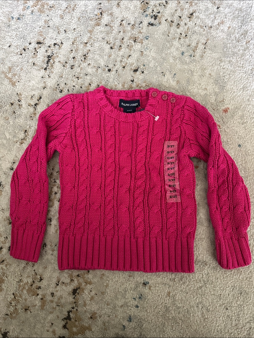 Vintage Ralph Lauren Kids Toddler Bright Pink Cable-Knit Sweater Top